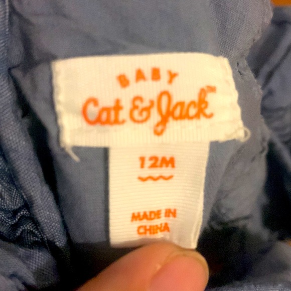 Cat & Jack denim ruffle red, white, and blue popsicle romper. Size 12 months. - Picture 3 of 3